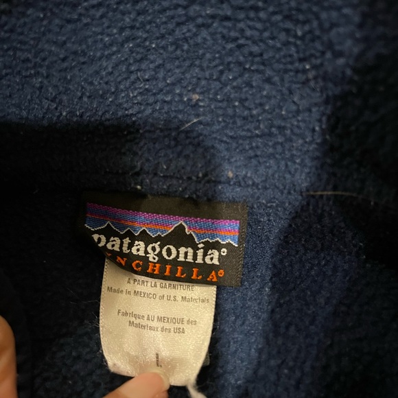 Mens PATAGONIA 1/2 Zip Pullover Blue Fleece Hand Warmer Pocket Sweater - Picture 2 of 4